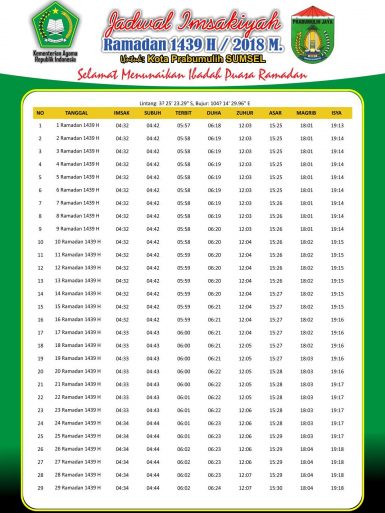 Jadwal Imsakiyyah Puasa Ramadhan 1439 H 2018 Free Download