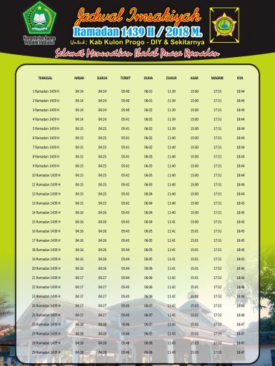 Jadwal Imsakiyyah Puasa Ramadhan 1439 H 2018 Free Download
