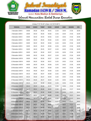 Jadwal Imsakiyyah Puasa Ramadhan 1439 H 2018 Free Download