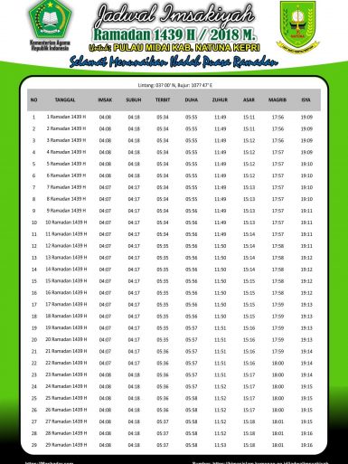 Jadwal Imsakiyyah Puasa Ramadhan 1439 H 2018 Free Download