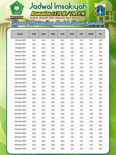 Jadwal Imsakiyyah Puasa Ramadhan 1439 H 2018 Free Download