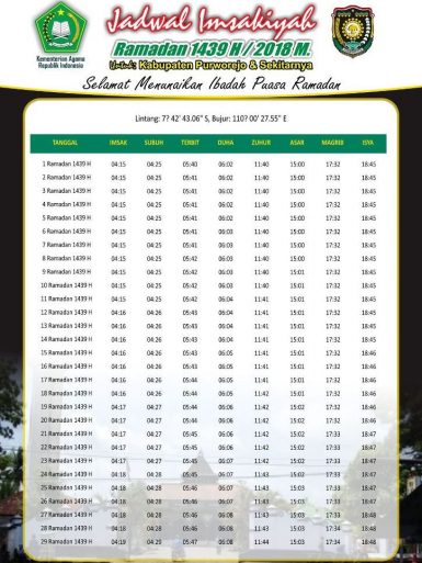 Jadwal Imsakiyyah Puasa Ramadhan 1439 H 2018 Free Download