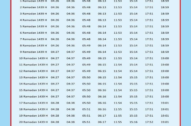Jadwal Imsakiyyah Puasa Ramadhan 1439 H 2018 Free Download