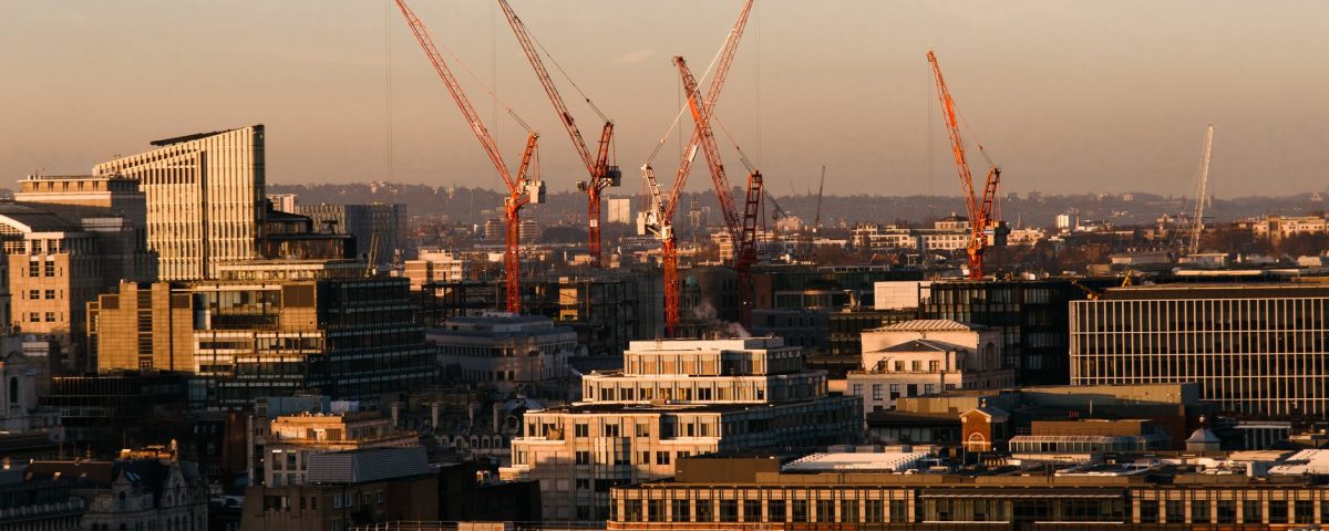 modern buildings under constructions in city