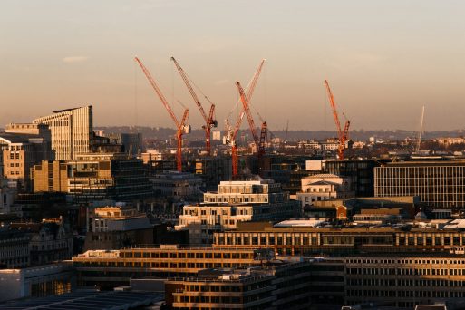 modern buildings under constructions in city