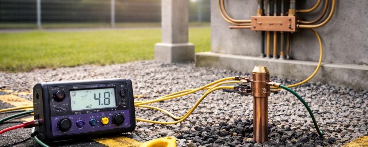 Standar resistansi grounding 5ohm: uji pentanahan lapangan dengan earth tester pada grounding rod untuk proteksi petir