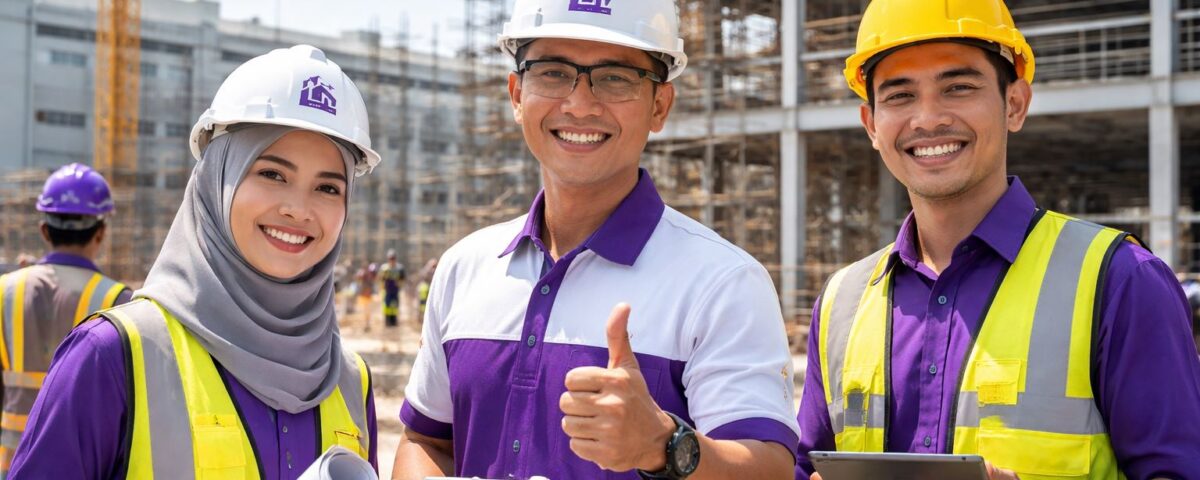 Tim kontraktor profesional memantau tahapan konstruksi sipil proyek di lapangan dengan standar teknis dan quality control